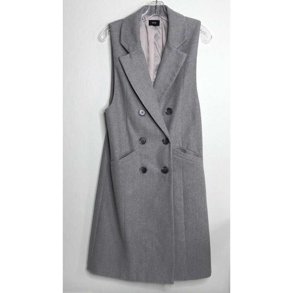 Women's Sz. Sm. Wool blend Sleeveless Heather Gray Double-Breasted Duster